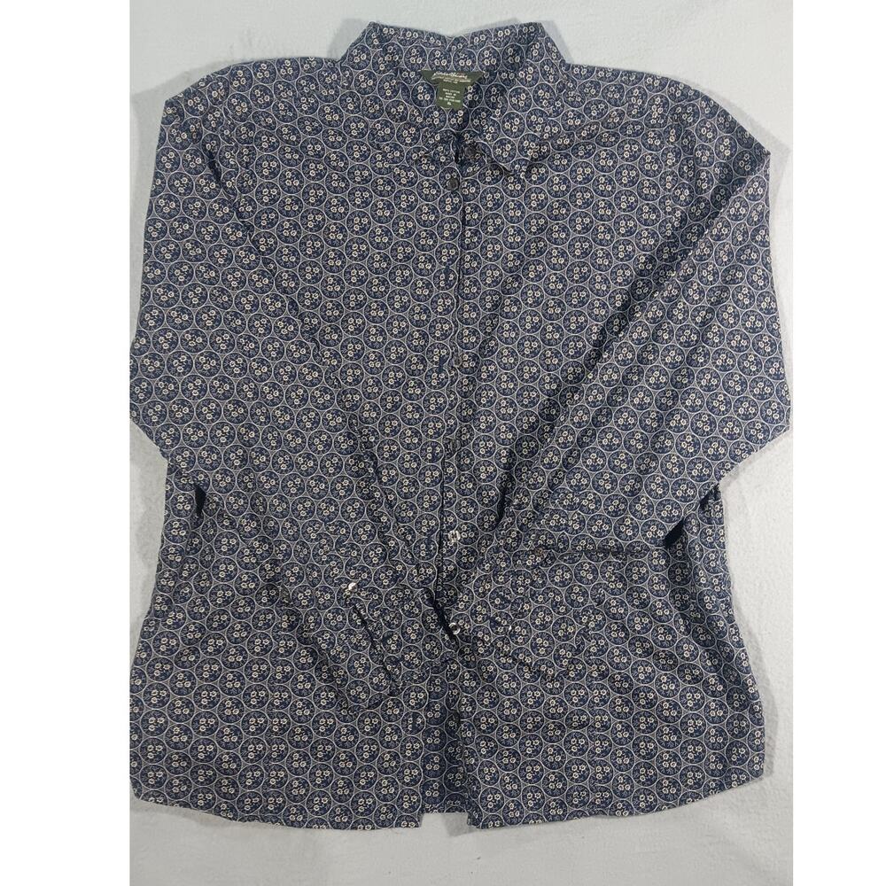Eddie Bauer XL Vintage Floral Geometric Cotton Button Shirt Made in Macau